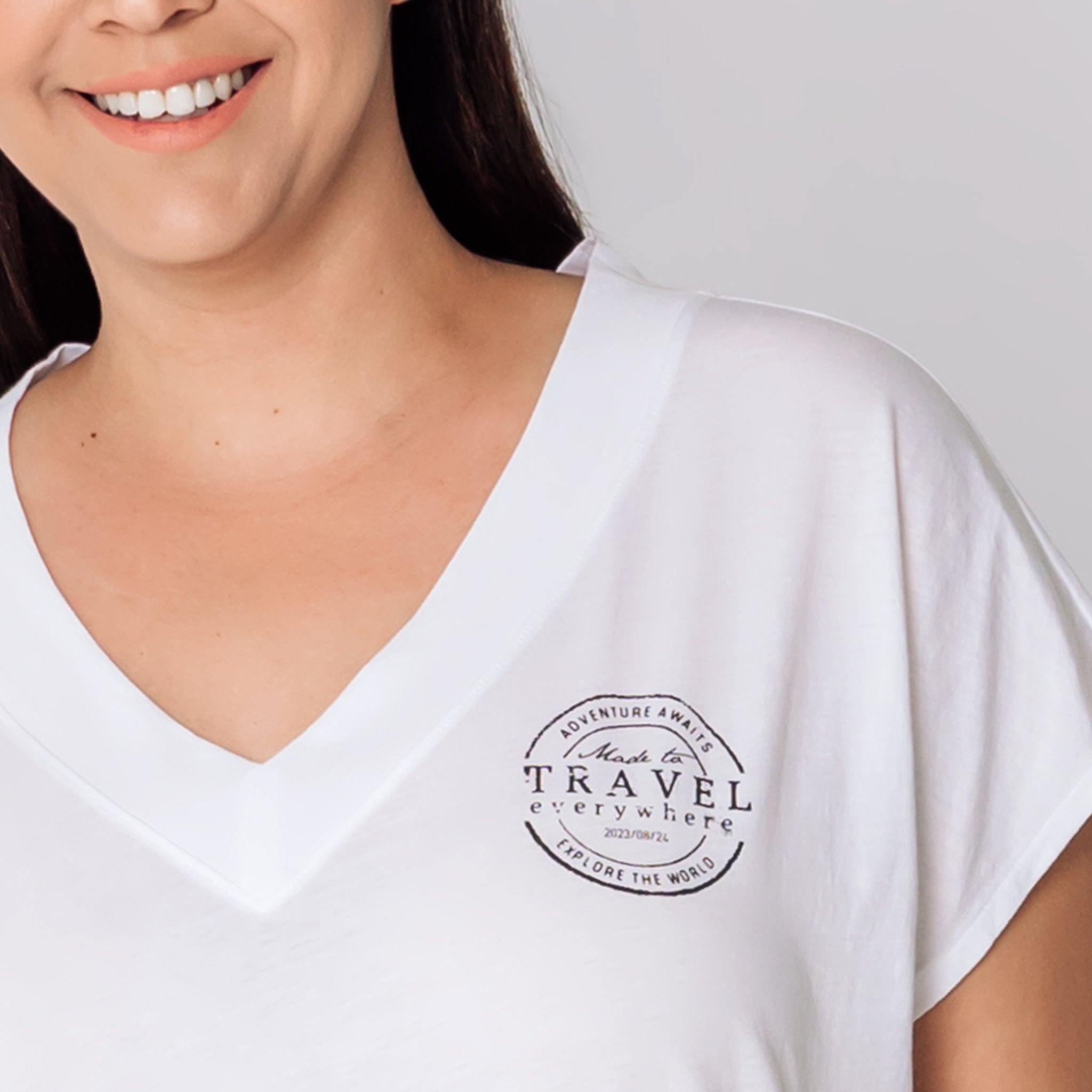 Sophisticated V-Neck Pima Cotton Shirt - Traveler Stamp