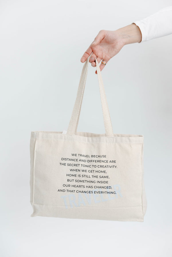 Large Canvas Tote - We Travel Because
